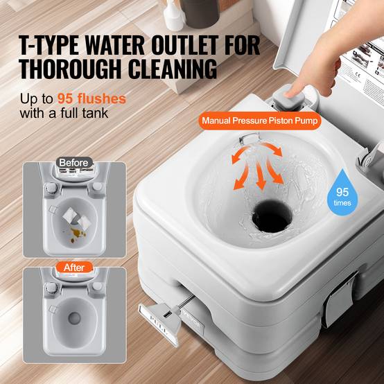 VEVOR Toilette portable chasse eau, 12 L matières, 12 L eau. Bouton-poussoir. - Image 3