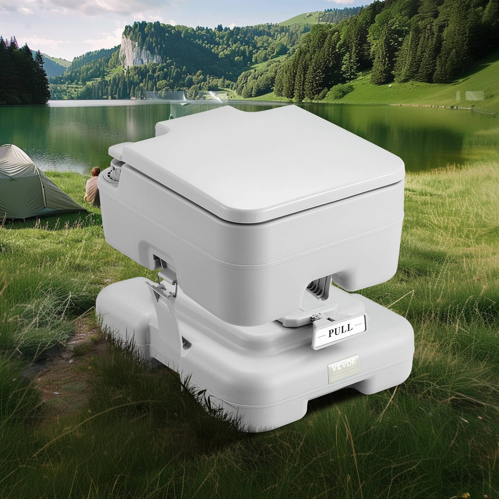 VEVOR Toilette portable chasse eau, 12 L matières, 12 L eau. Bouton-poussoir. - Image 8