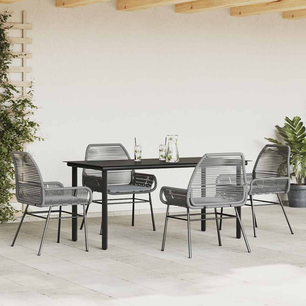 Table et Chaises de Jardin 4 Personnes Poly Rotin Gris Coussins Gris Foncé Table 160cm Verre – ComfortXL Outdoor Living - Image 3