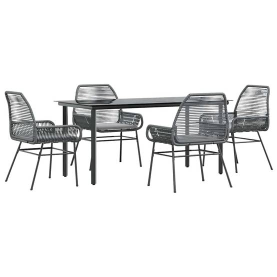 Table et Chaises de Jardin 4 Personnes Poly Rotin Gris Coussins Gris Foncé Table 160cm Verre – ComfortXL Outdoor Living - Image 2