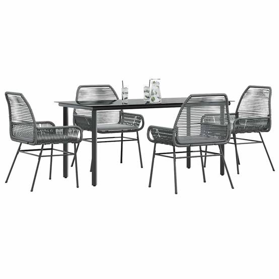 Table et Chaises de Jardin 4 Personnes Poly Rotin Gris Coussins Gris Foncé Table 160cm Verre – ComfortXL Outdoor Living - Image 1