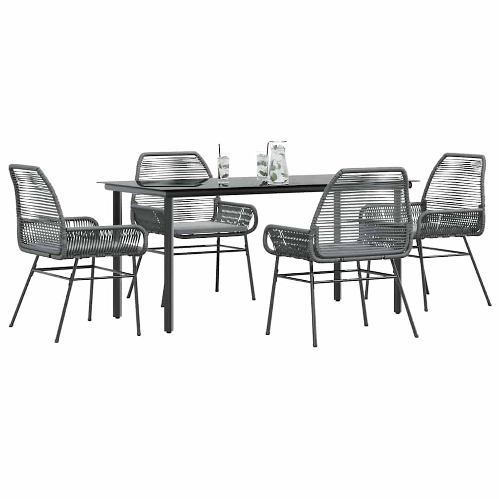 Table et Chaises de Jardin 4 Personnes Poly Rotin Gris Coussins Gris Foncé Table 160cm Verre – ComfortXL Outdoor Living - Image 1