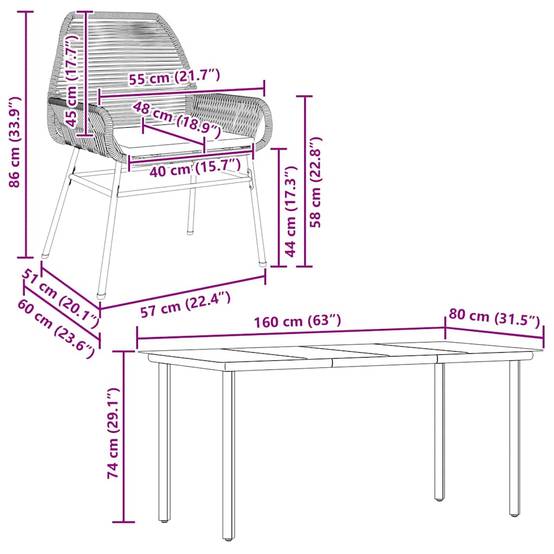 Table et Chaises de Jardin 4 Personnes Poly Rotin Gris Coussins Gris Foncé Table 160cm Verre – ComfortXL Outdoor Living - Image 10
