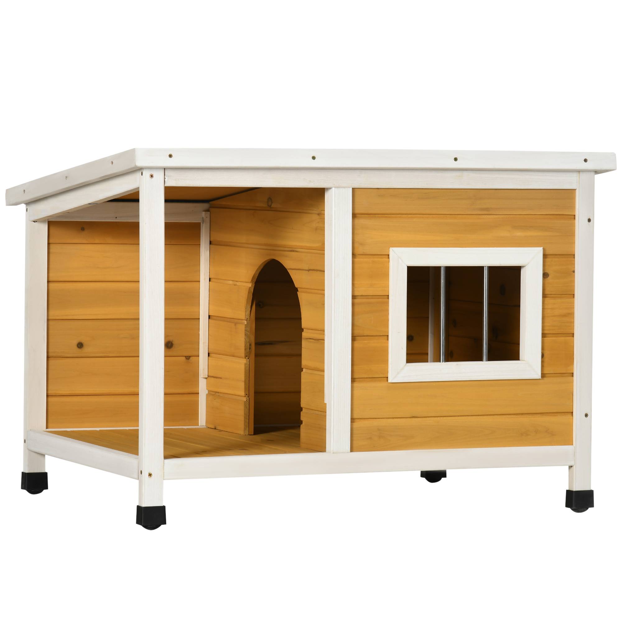 Niche Chien Bois Terrasse Toit Relevable Fenêtre Aération Abri Orange - ComfortXL Outdoor Living - Image 2