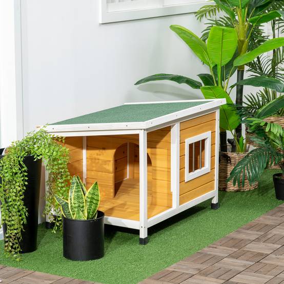 Niche Chien Bois Terrasse Toit Relevable Fenêtre Aération Abri Orange - ComfortXL Outdoor Living - Image 7