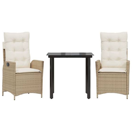 Salon de jardin 2 personnes résine tressée chaises inclinables table beige – ComfortXL Outdoor Living - Image 2