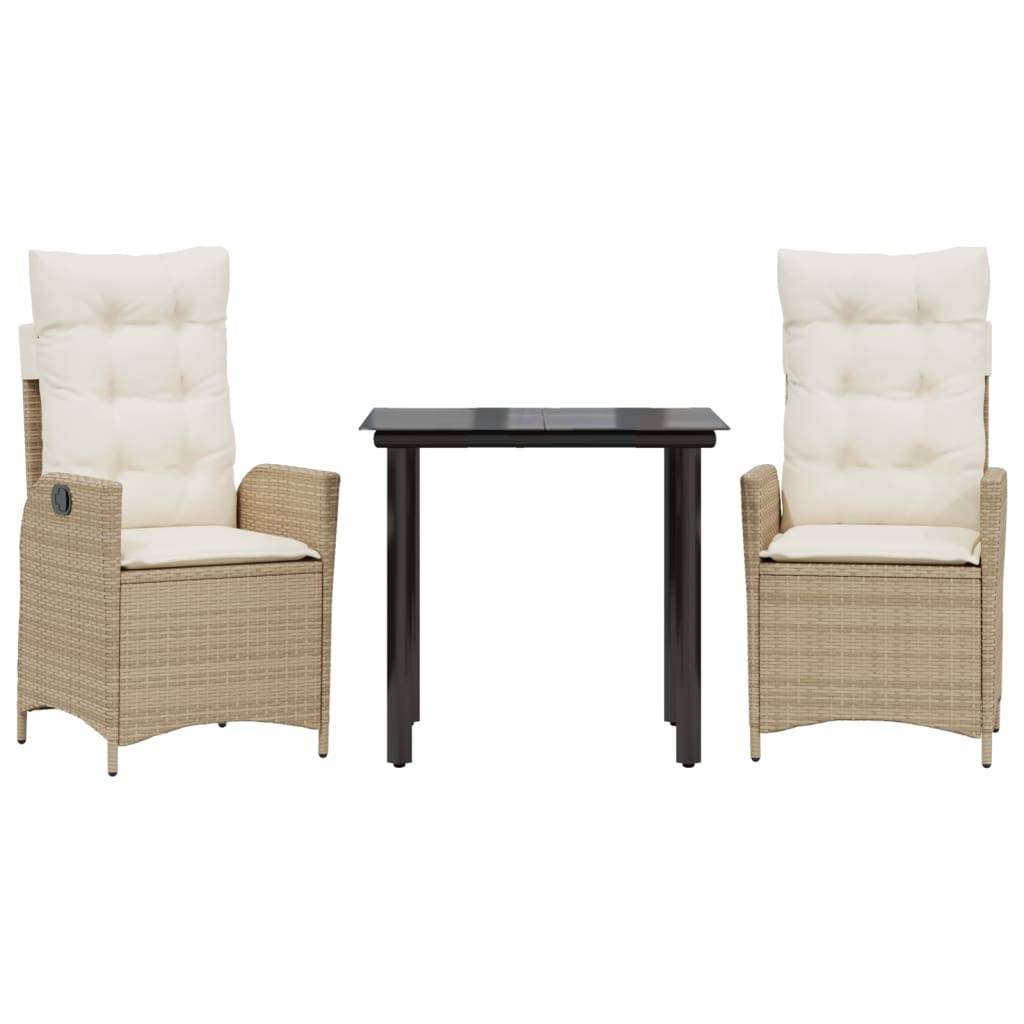 Salon de jardin 2 personnes résine tressée chaises inclinables table beige – ComfortXL Outdoor Living - Image 2