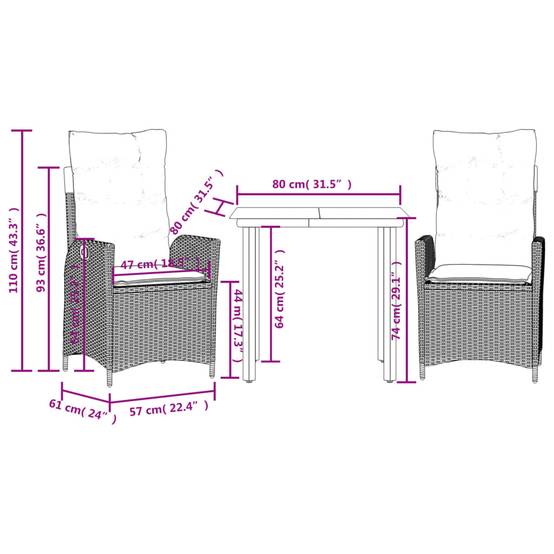 Salon de jardin 2 personnes résine tressée chaises inclinables table beige – ComfortXL Outdoor Living - Image 9