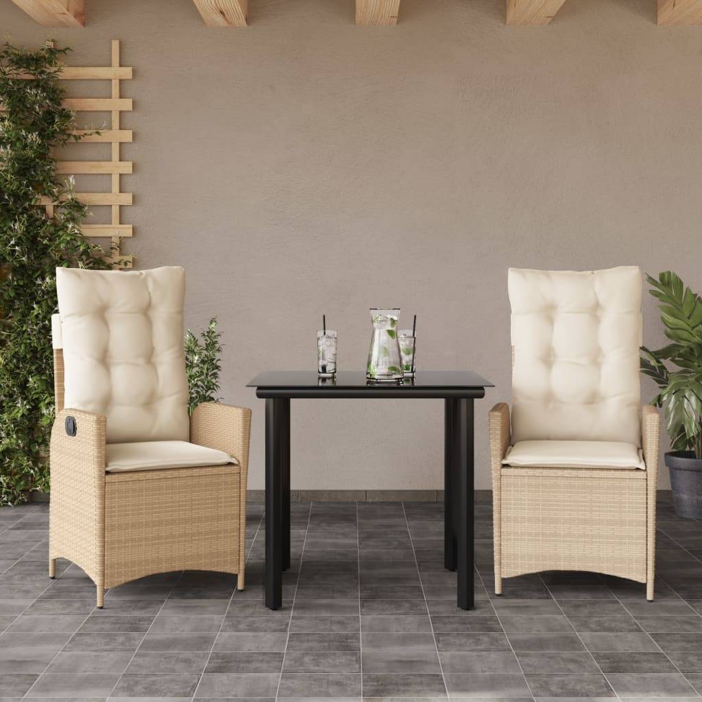 Salon de jardin 2 personnes résine tressée chaises inclinables table beige – ComfortXL Outdoor Living - Image 1
