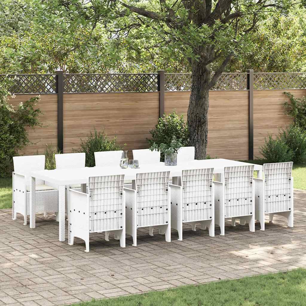Table et Chaises de Jardin 10 Places Rotin Synthétique Acier Ensemble Complet pour Cour et Patio Blanc – ComfortXL Outdoor Living - Image 1