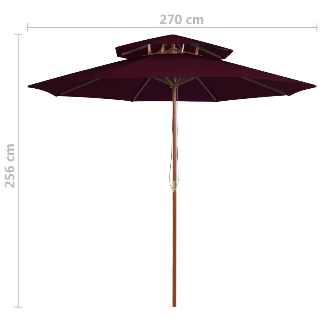 Parasol à double auvent bois rouge bordeaux 270 x 270 x 256 cm - PANGIVO - Image 6