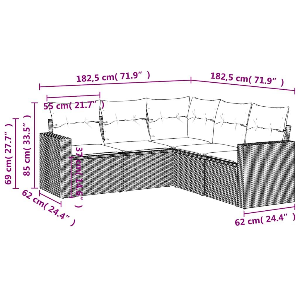 Salon de jardin 5 pcs | Mobilier d'extérieur avec coussins gris clair résine tressée Maison Chic - Image 3