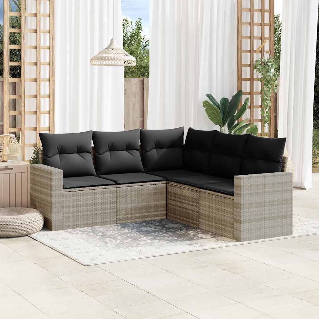 Salon de jardin 5 pcs | Mobilier d'extérieur avec coussins gris clair résine tressée Maison Chic - Image 2