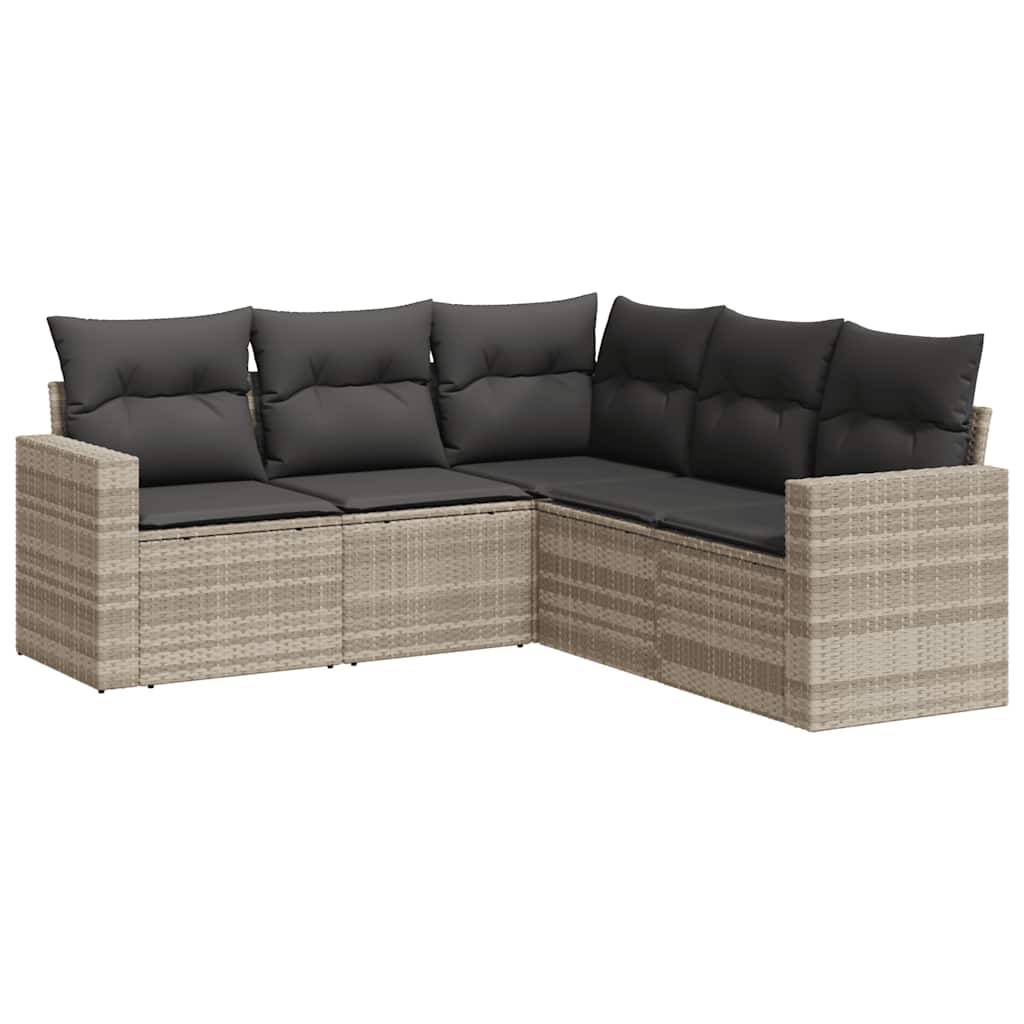 Salon de jardin 5 pcs | Mobilier d'extérieur avec coussins gris clair résine tressée Maison Chic - Image 1