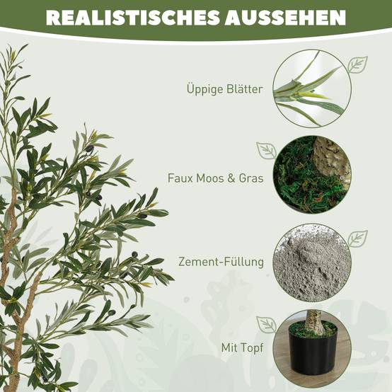 Olivier artificiel intérieur tissu soie et plastique décoration maison sans entretien 150cm vert - ComfortXL Outdoor Living - Image 6