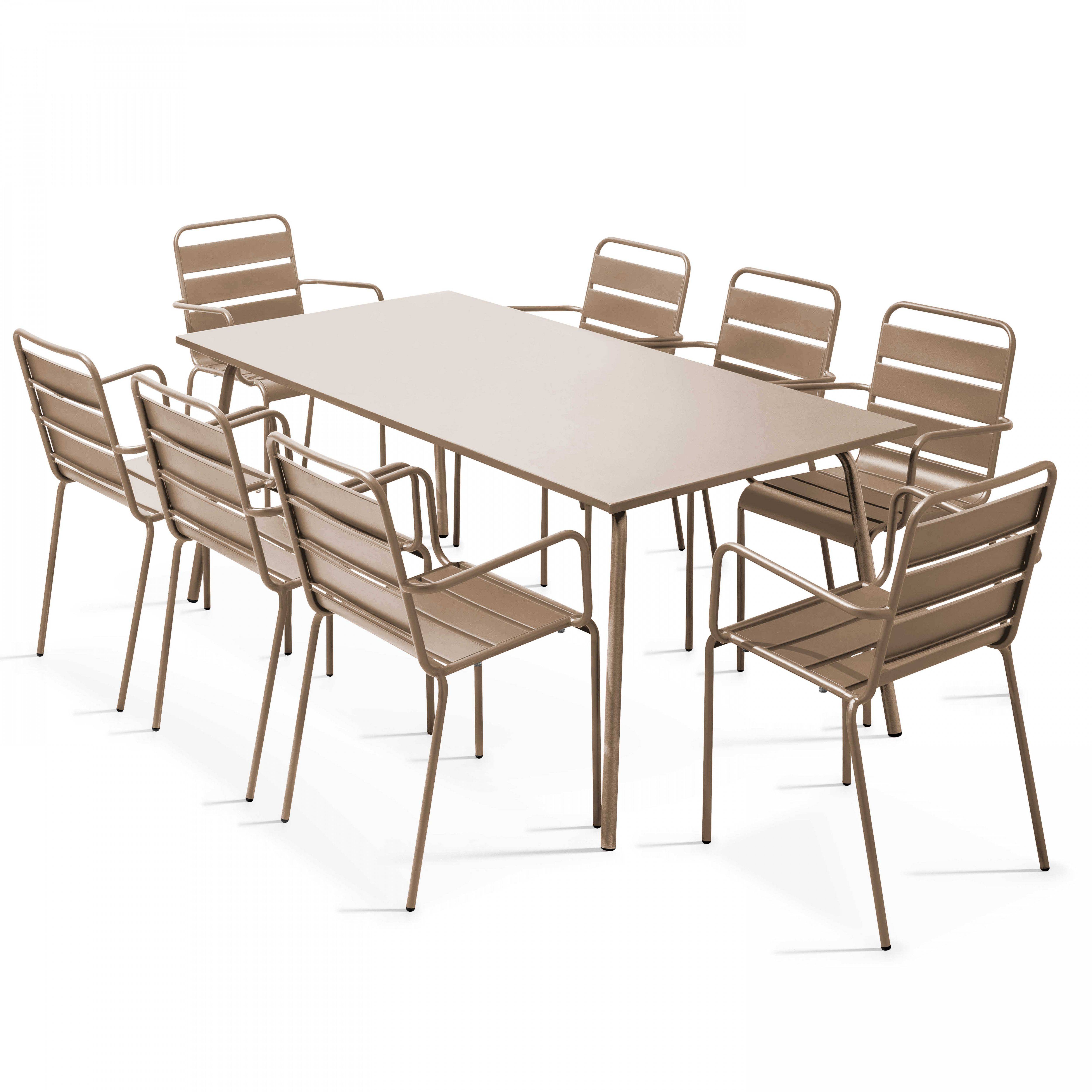 Oviala - Ensemble table de jardin et 8 fauteuils en métal taupe Palavas - Oviala - Imagen 1