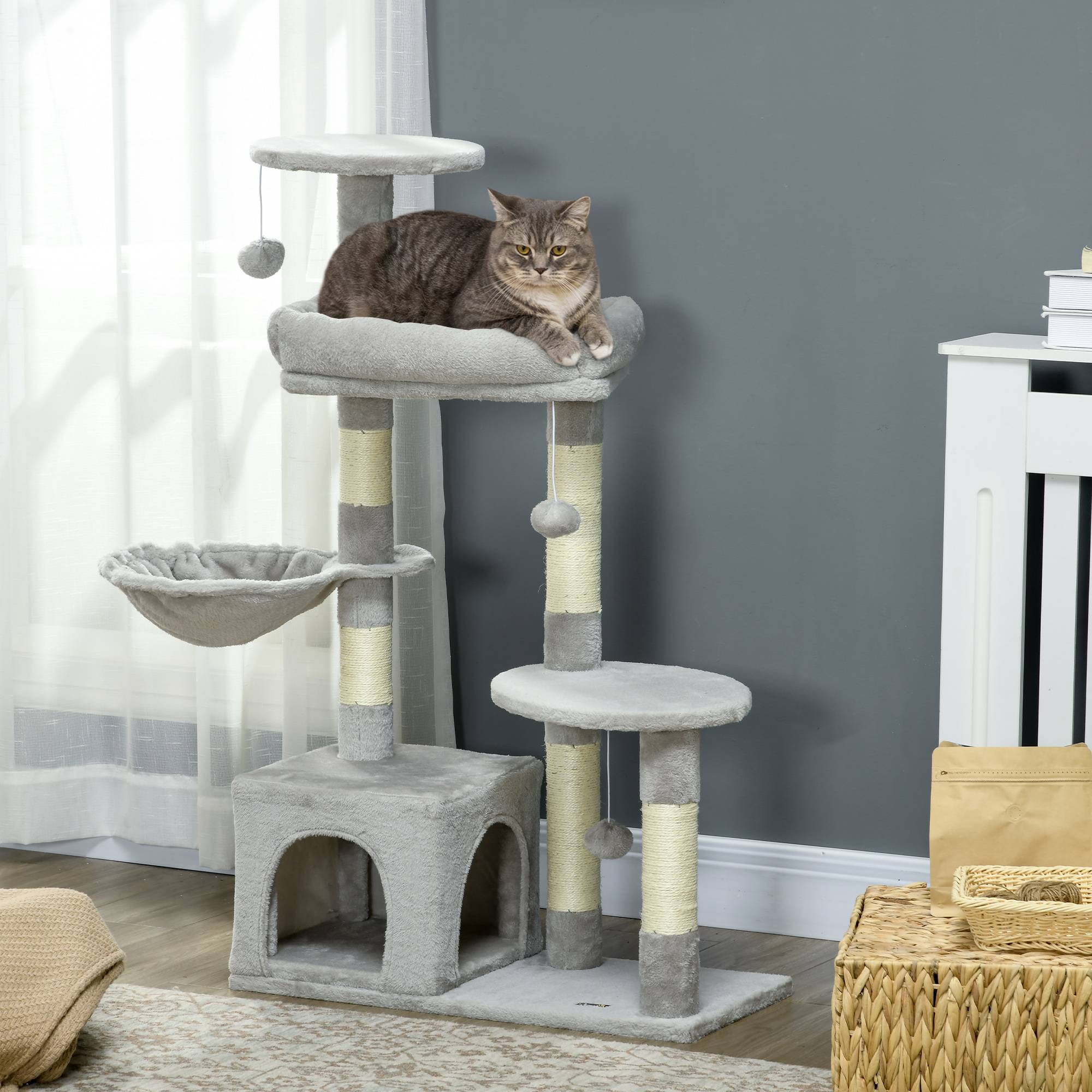 Arbre à chat sisal et peluche gris clair 65 x 30 x 104 cm - PANGIVO - Image 4