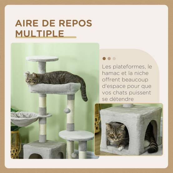 Arbre à chat sisal et peluche gris clair 65 x 30 x 104 cm - PANGIVO - Image 8