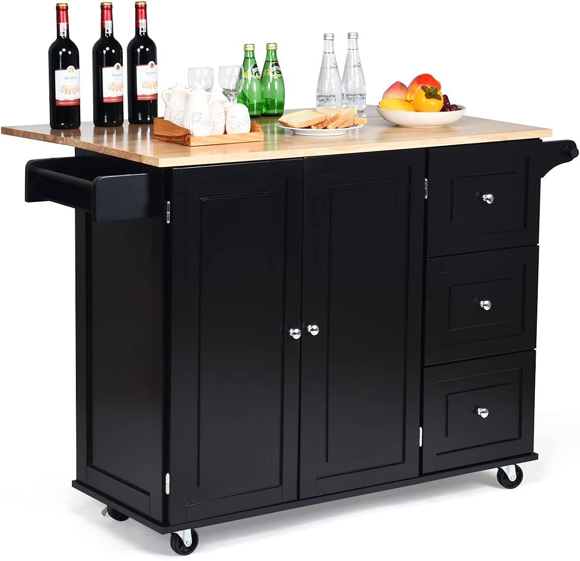 Desserte sur roulettes service de cuisine avec plans de travail rabattable 135 x 76 x 91 cm - Image 1