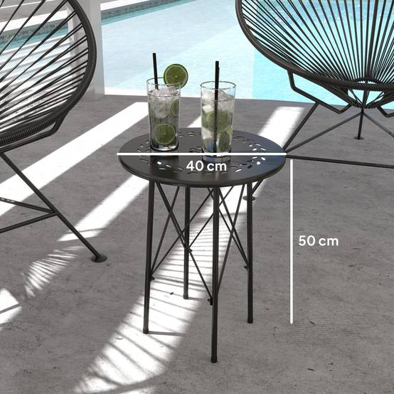 Table de jardin ronde style bistrot en acier à motif floral, utilisable intérieur et extérieur, couleur noire - Image 3