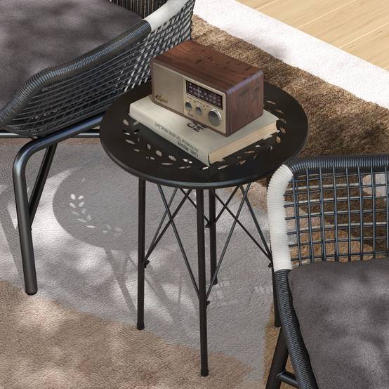 Table de jardin ronde style bistrot en acier à motif floral, utilisable intérieur et extérieur, couleur noire - Image 8