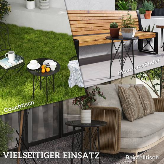 Table de jardin ronde style bistrot en acier à motif floral, utilisable intérieur et extérieur, couleur noire - Image 7