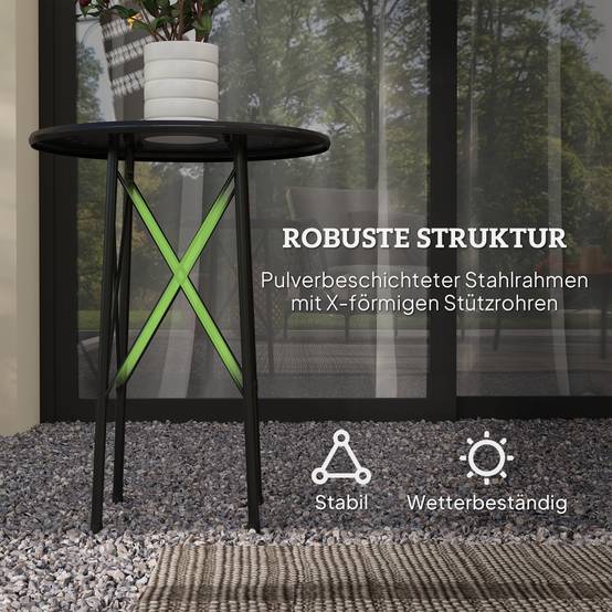 Table de jardin ronde style bistrot en acier à motif floral, utilisable intérieur et extérieur, couleur noire - Image 5