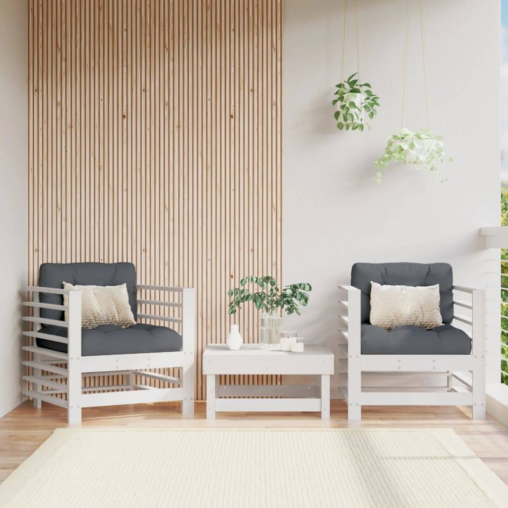 Lot de 2 Chaises de jardin - Chaises d'extérieur - Fauteuils de jardin blanc bois massif de pin-JU12750 - Image 2