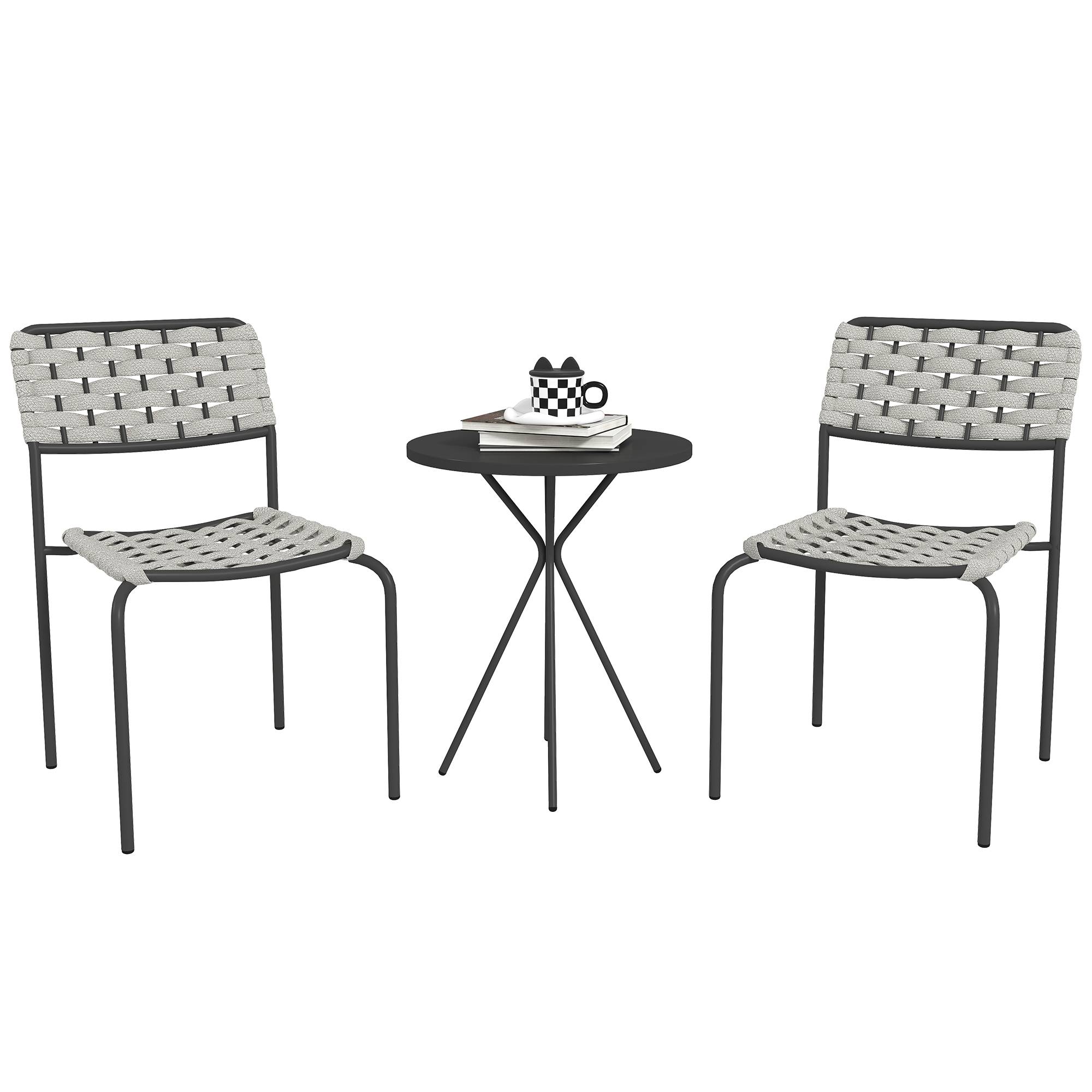 ComfortXL - Salon de jardin 2 places acier polyester gris 3 pièces avec table ronde pour balcon terrasse et petit espace - Image 10