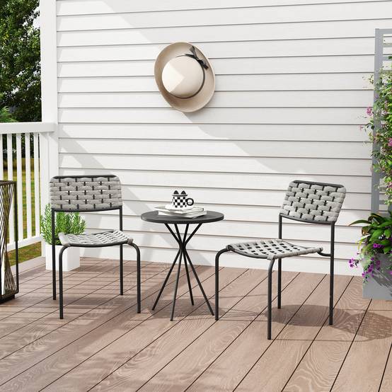 ComfortXL - Salon de jardin 2 places acier polyester gris 3 pièces avec table ronde pour balcon terrasse et petit espace - Image 8