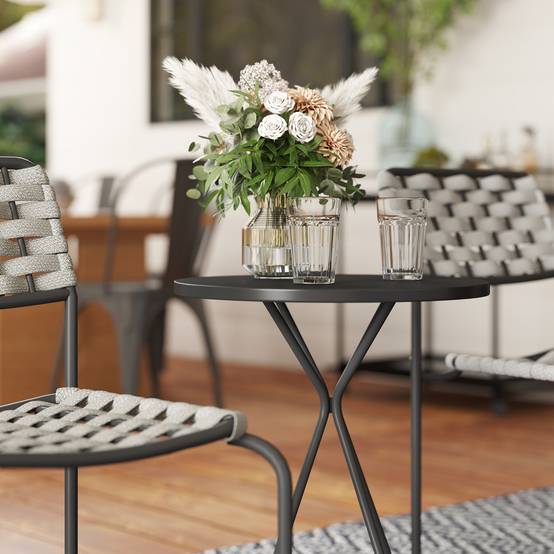 ComfortXL - Salon de jardin 2 places acier polyester gris 3 pièces avec table ronde pour balcon terrasse et petit espace - Image 9