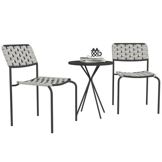 ComfortXL - Salon de jardin 2 places acier polyester gris 3 pièces avec table ronde pour balcon terrasse et petit espace - Image 2