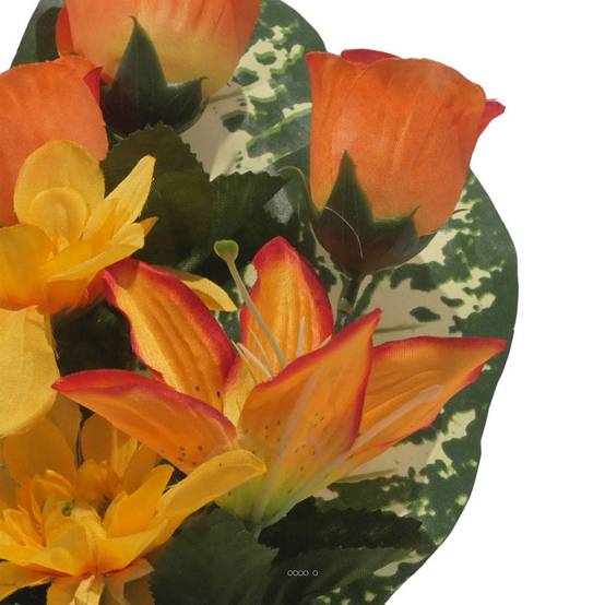 Pot pour la Tombe de Dahlias, Lys tigrés et Boutons de Rose artificiels Orange - couleur: Orange - Image 3
