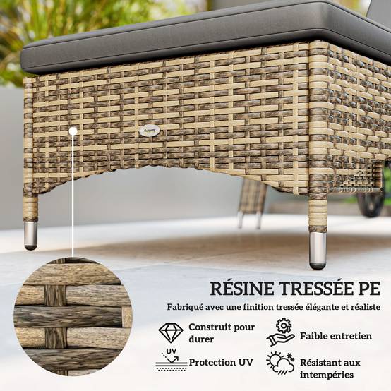 Lot 2 transats jardin résine tressée inclinables table basse 200x73x103cm gris foncé - ComfortXL Outdoor Living - Image 7