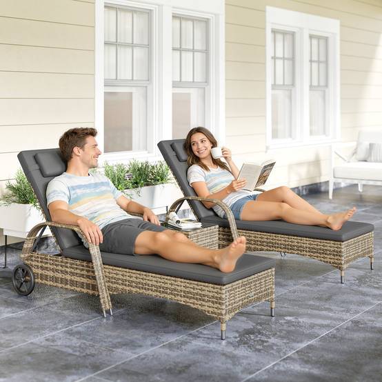 Lot 2 transats jardin résine tressée inclinables table basse 200x73x103cm gris foncé - ComfortXL Outdoor Living - Image 4