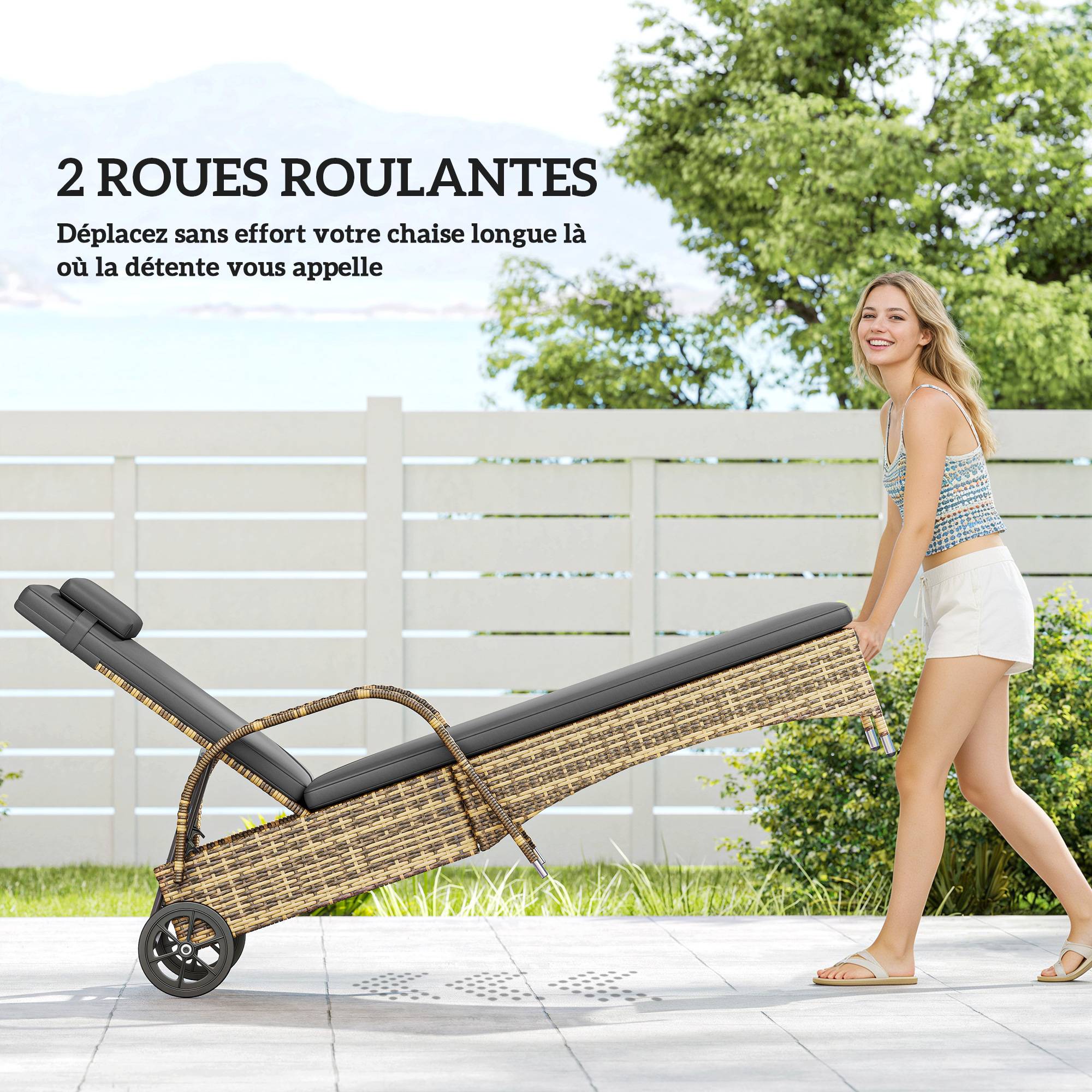 Lot 2 transats jardin résine tressée inclinables table basse 200x73x103cm gris foncé - ComfortXL Outdoor Living - Image 8