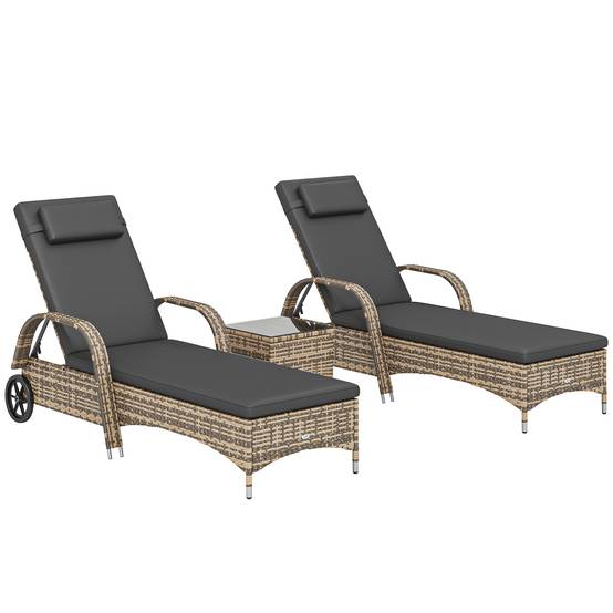 Lot 2 transats jardin résine tressée inclinables table basse 200x73x103cm gris foncé - ComfortXL Outdoor Living - Image 1
