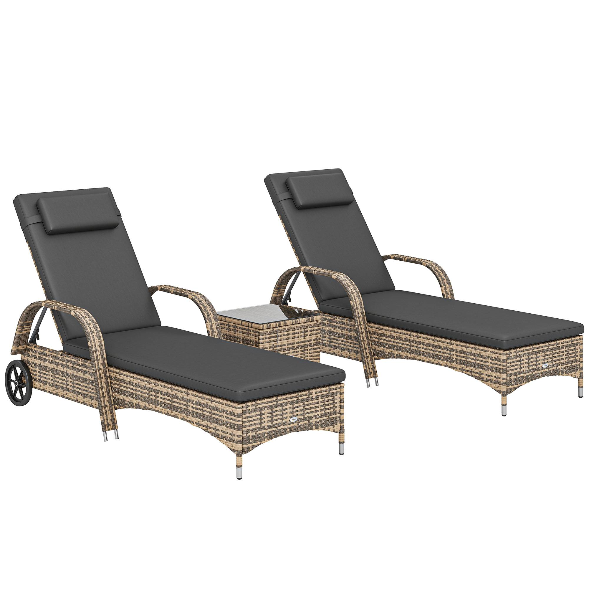Lot 2 transats jardin résine tressée inclinables table basse 200x73x103cm gris foncé - ComfortXL Outdoor Living - Image 1
