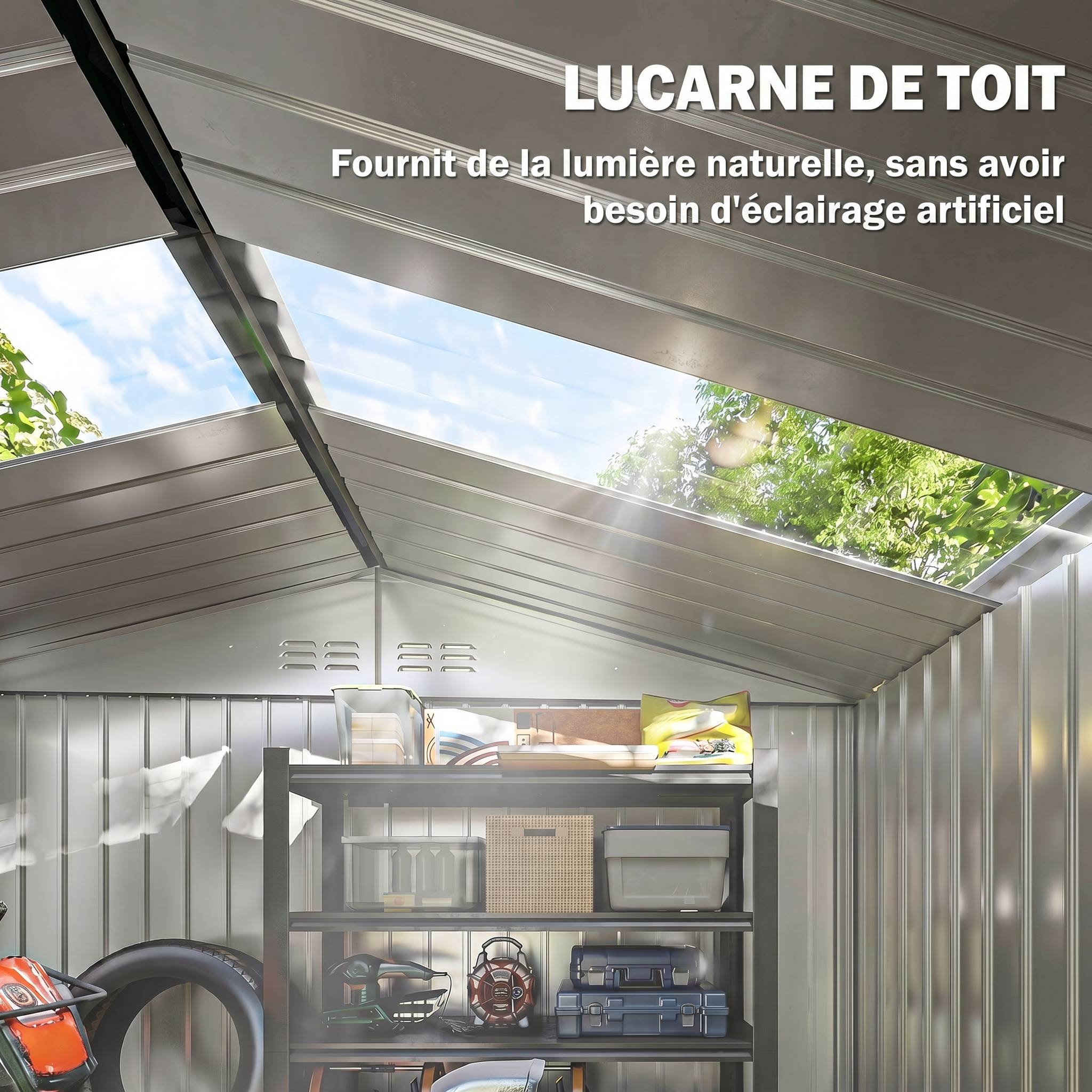 Abri de jardin en métal 2,77 m² cabane de jardin 213 x 130 x 185 cm avec fondation, porte coulissante gris foncé - Image 6