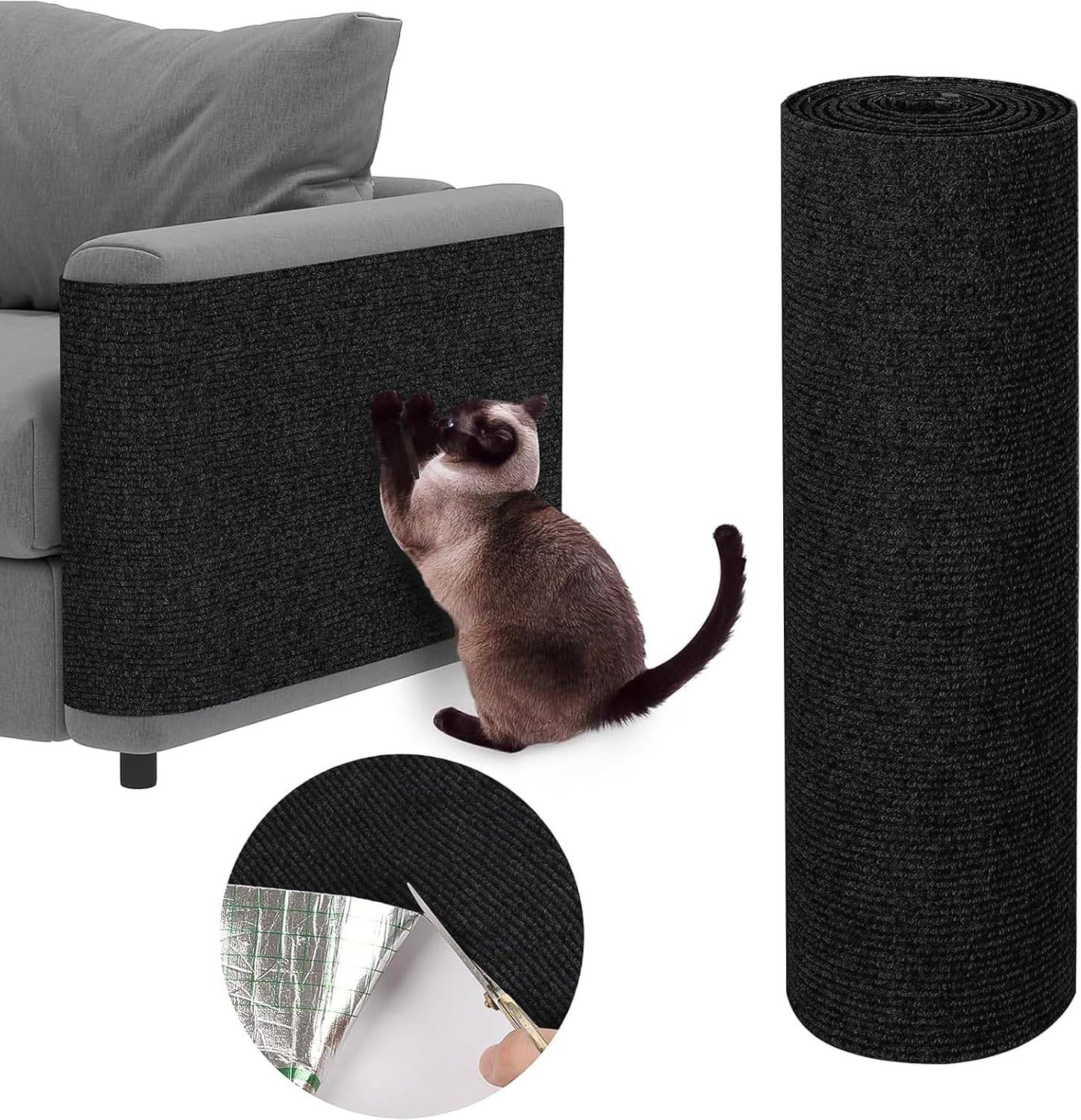 Griffoir pour chat autocollant , tapis de protection anti-griffures pour canapés, meubles, portes, murs, 30 x 100 cm (noir)-Lytech - Image 1