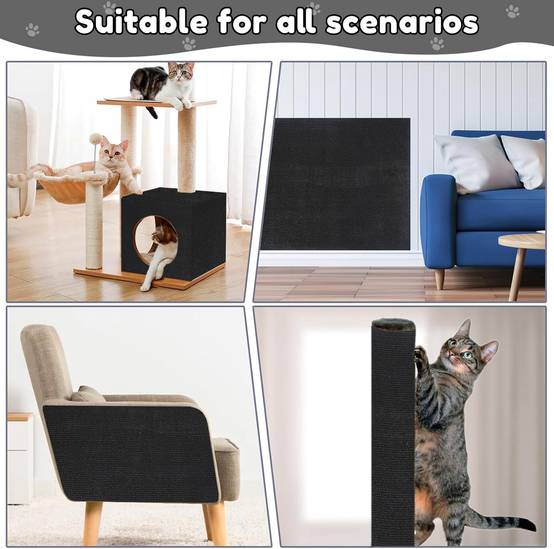 Griffoir pour chat autocollant , tapis de protection anti-griffures pour canapés, meubles, portes, murs, 30 x 100 cm (noir)-Lytech - Image 5