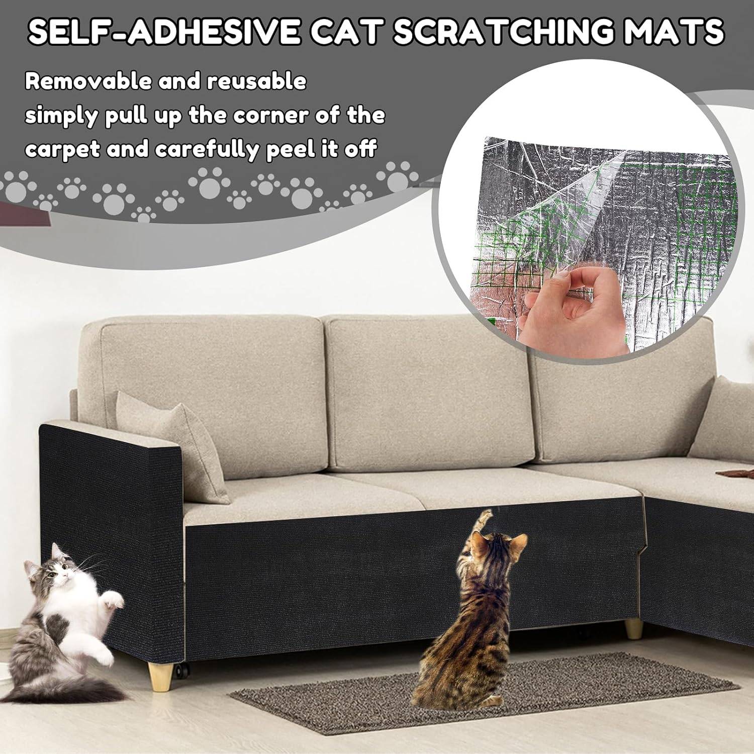 Griffoir pour chat autocollant , tapis de protection anti-griffures pour canapés, meubles, portes, murs, 30 x 100 cm (noir)-Lytech - Image 2