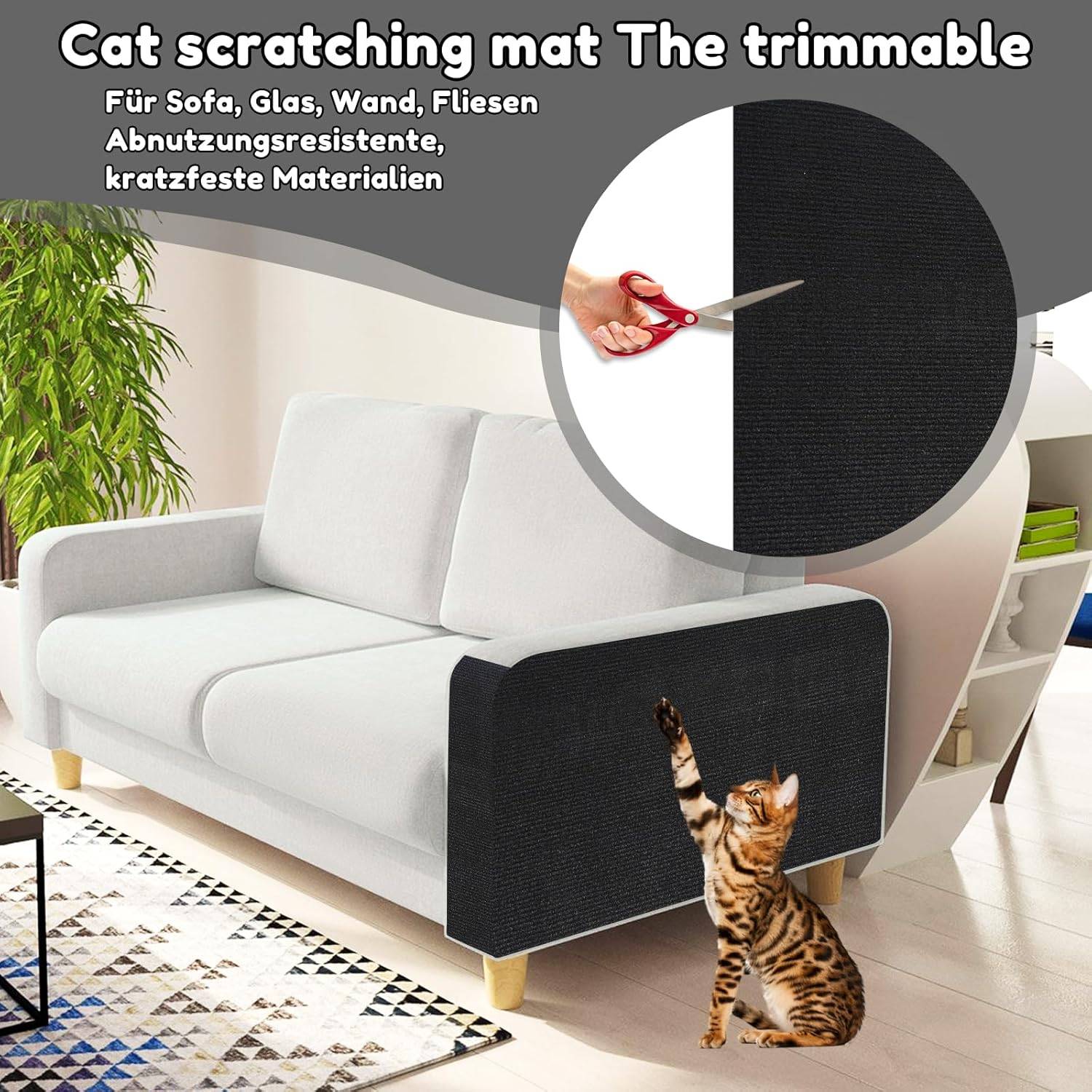 Griffoir pour chat autocollant , tapis de protection anti-griffures pour canapés, meubles, portes, murs, 30 x 100 cm (noir)-Lytech - Image 6