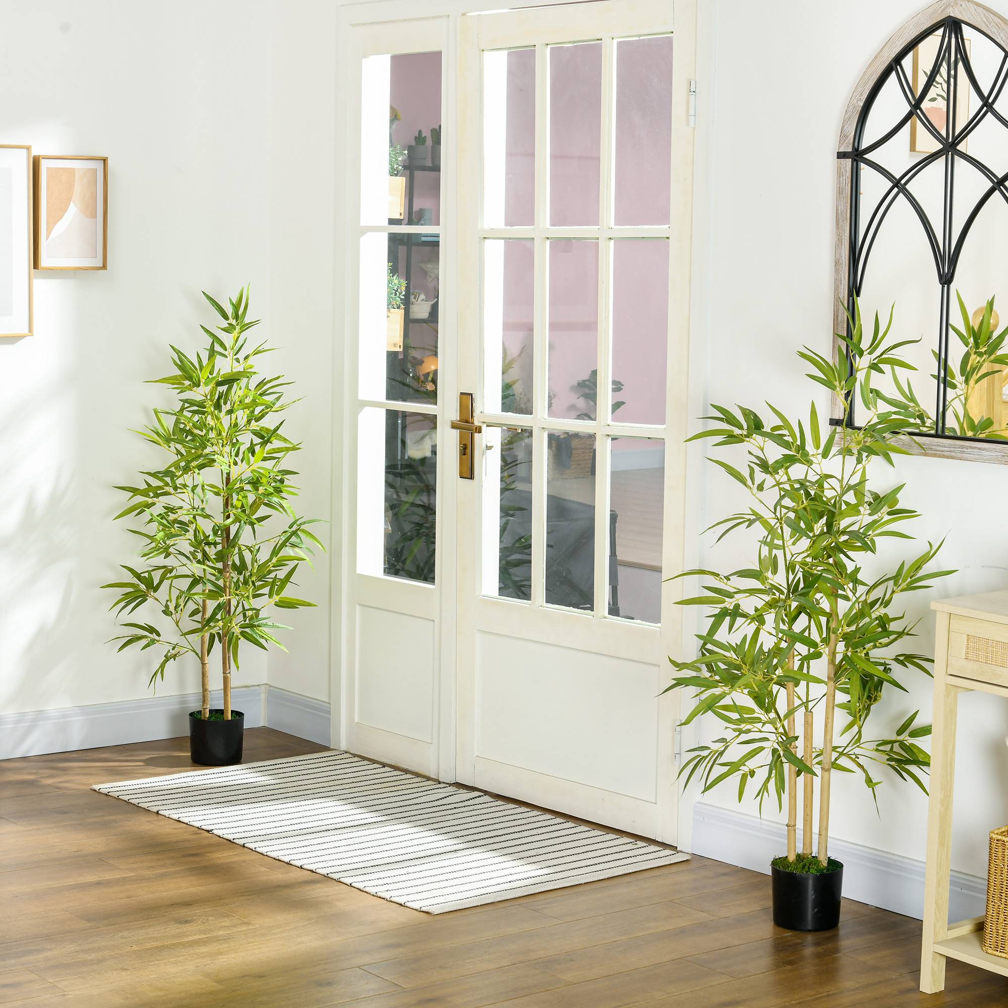 ComfortXL - Bambou artificiel lot de 2 plastique métal 120 cm vert intérieur bureau maison en pot ciment sans entretien - Image 1
