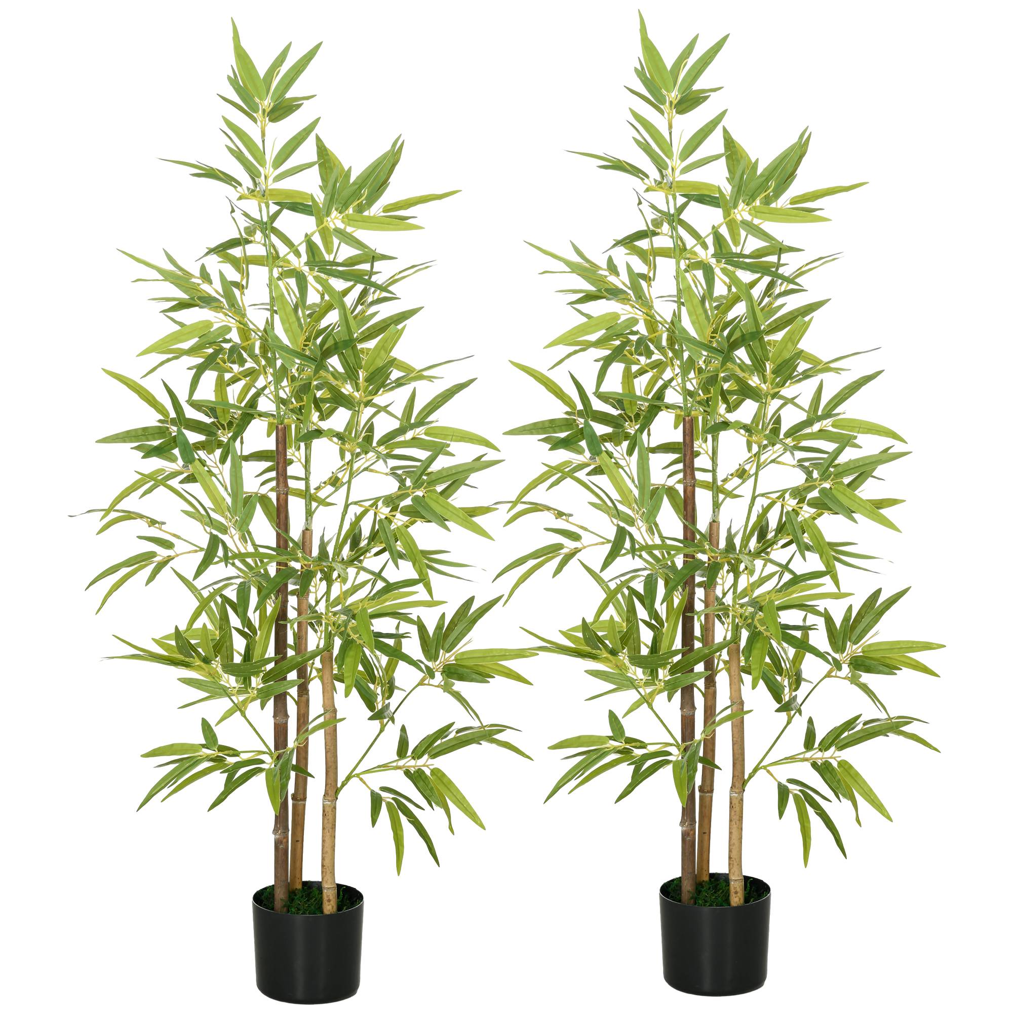 ComfortXL - Bambou artificiel lot de 2 plastique métal 120 cm vert intérieur bureau maison en pot ciment sans entretien - Image 2