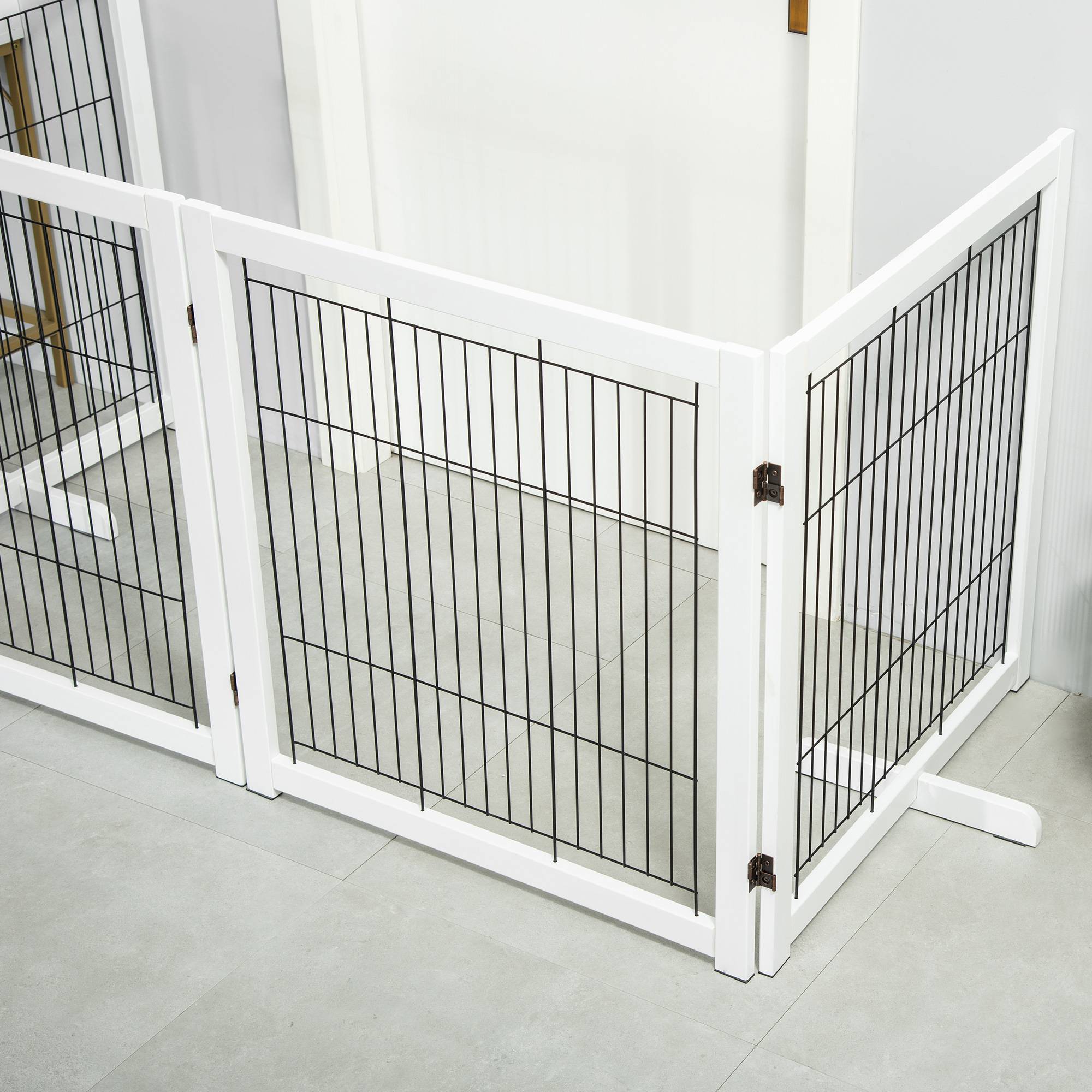 Barrière de sécurité en bois et acier blanc 305 x 35.5 x 82 cm - PANGIVO - Image 7