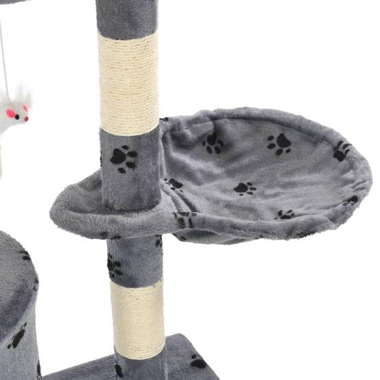 Helloshop26 - Arbre à chat griffoir grattoir niche jouet animaux peluché en sisal 138 cm gris motif de pattes - Image 7