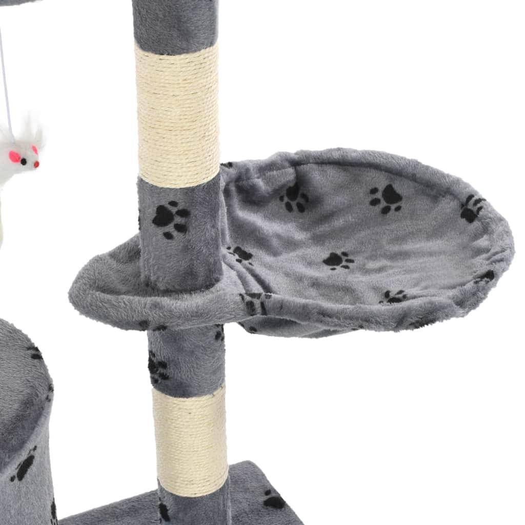 Helloshop26 - Arbre à chat griffoir grattoir niche jouet animaux peluché en sisal 138 cm gris motif de pattes - Imagen 7