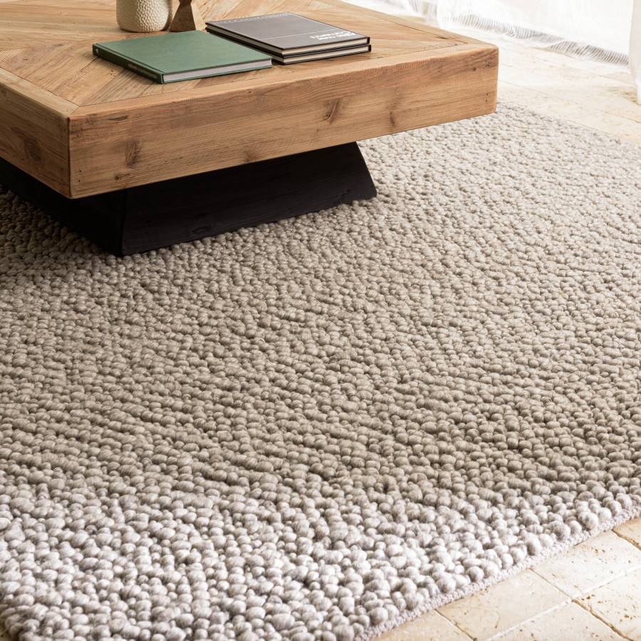 Macabane - QUENTIN - Tapis rectangulaire 200x290cm en laine bouclée taupe - Imagen 3