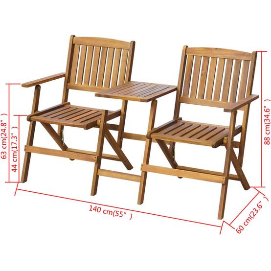 Helloshop26 - Banc de jardin meuble de patio d'extérieur terrasse pliant et table à thé 140cm bois d'acacia solide - Imagen 4
